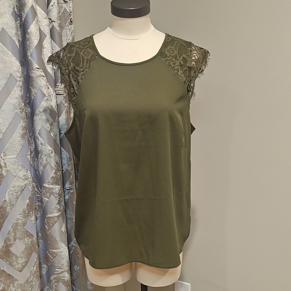 J. Crew Tops - J. Crew Olive Green Lace Accent Blouse